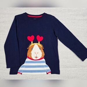 Mini Boden Guinea Pig Heart Applique Long Sleeve Shirt Girls 5-6yrs Cotton Navy